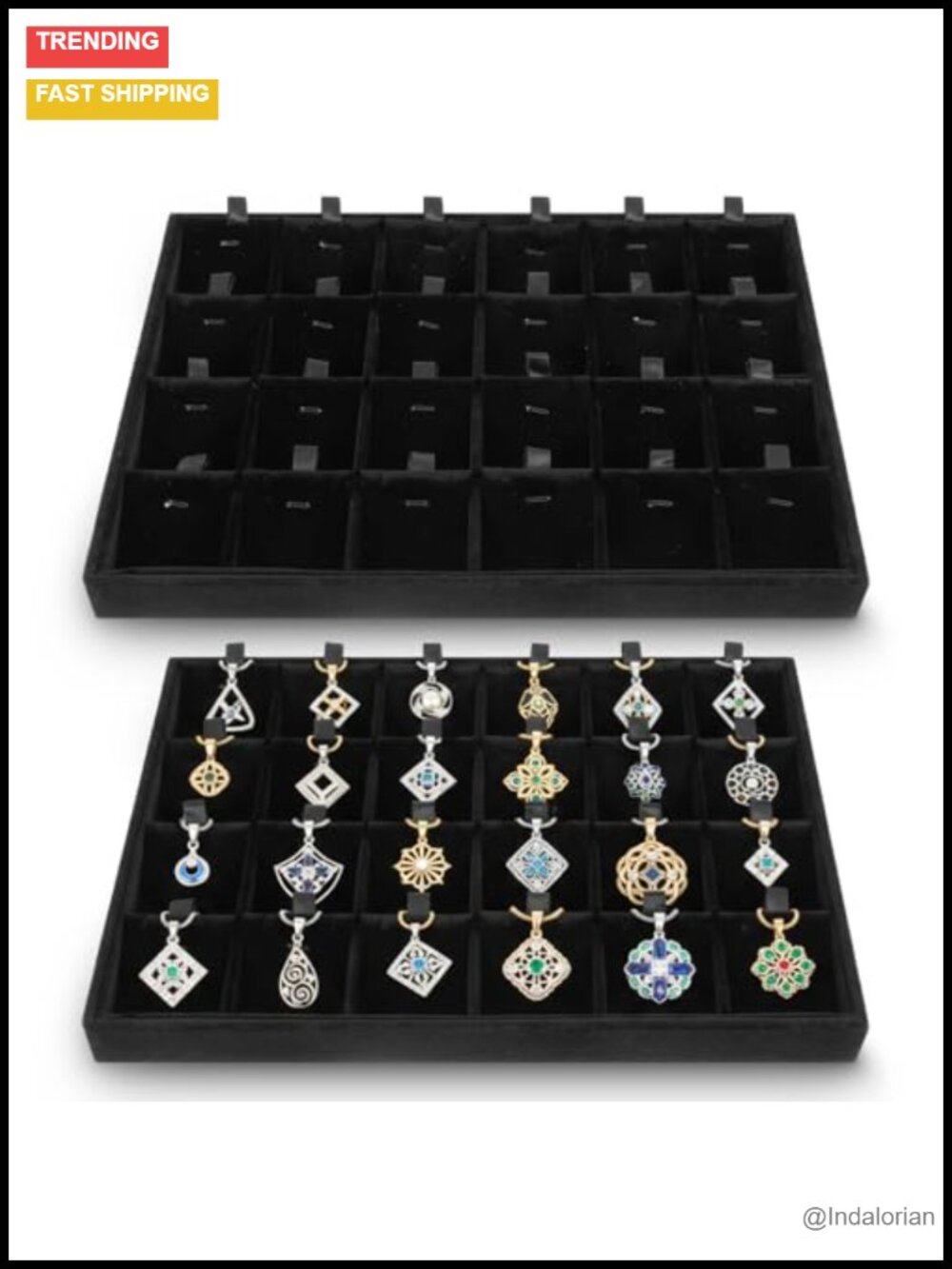 Velvet Stackable Jewelry Tray Organizer Removable Dividers 24 Grids Display